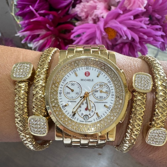 $3500 Michele Sport Sail Chronograph Diamond Watch – 38MM, Gold Plated! - Picture 5 of 16